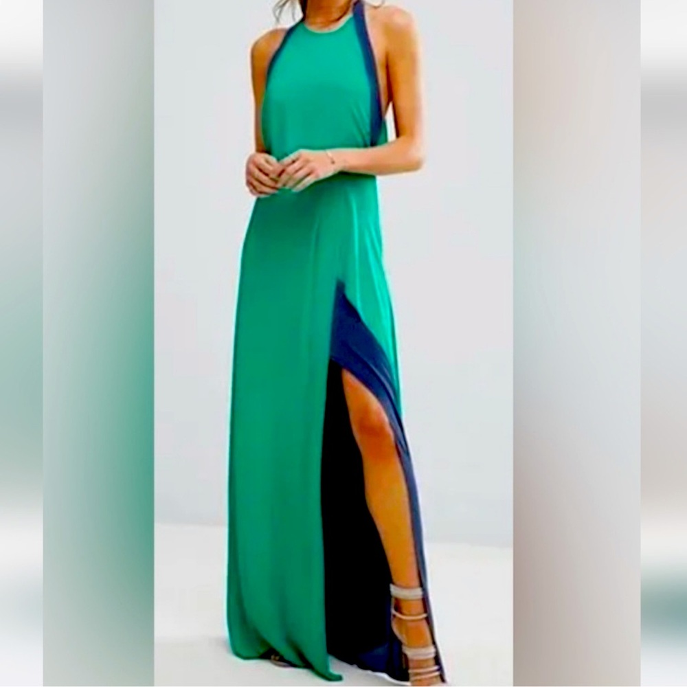 BCBGMAXAZRIA Camilla Maxi Dress. NWT, Immaculate. Green & Blue. Size 2